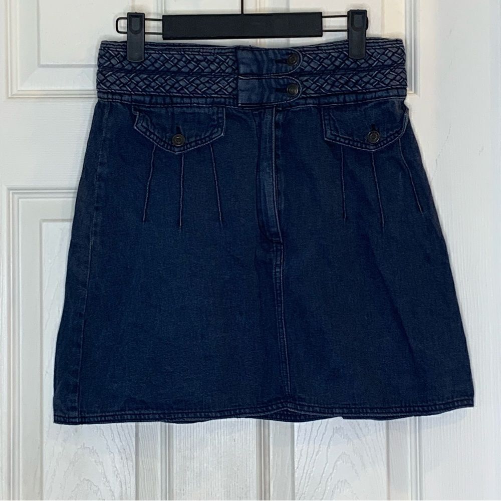 Free People Braided Denim Mini Skirt Hemp-Cotton Size 4